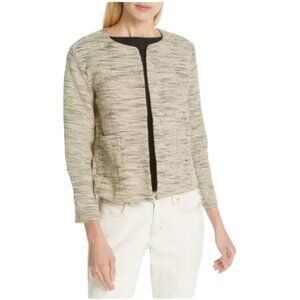 Eileen Fisher Handwoven Organic Cotton Furrows Natural Cropped Jacket, Size L